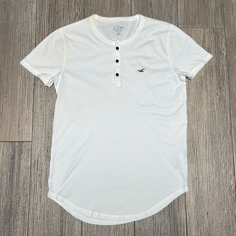Hollister Mens Button Up T-Shirt - White - Size S